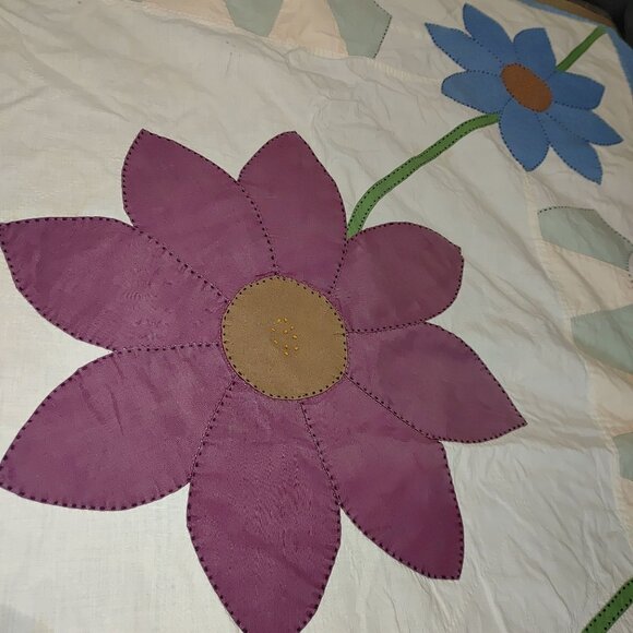 Dahlia Quilt Handmade Patchwork Lightweight Vintage Floral Light Blue Back - Picture 7 of 16